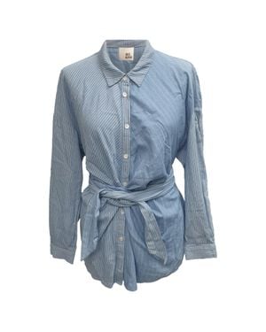 Iris & Ink Striped Button-Down Tie-Waist Shirt - Blue