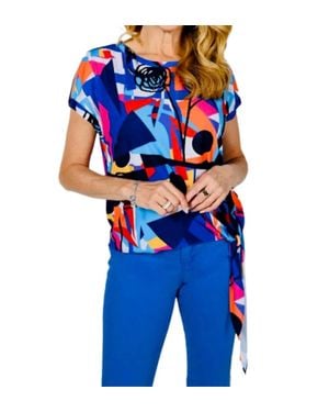 FRANK LYMAN Knit Short Sleeve Side Tie Top - Blue