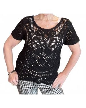 Charlie b Short Sleeve Crochet Sweater Top - Black