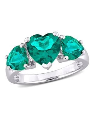 Mimi & Max 3Ct Tgw Created Emerald 3-Stone Heart Ring - Green