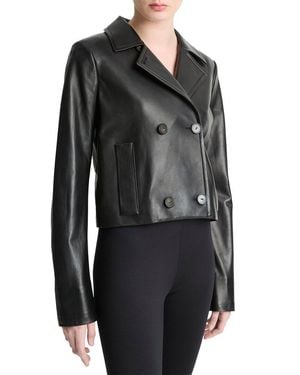 Vince Shrunken Leather Peacoat - Black