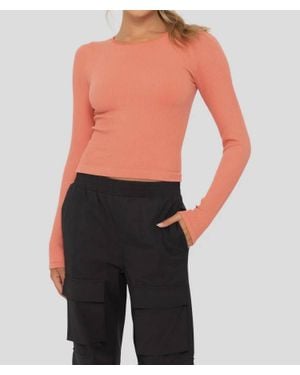 Mono B Ribbed Long Sleeve Top - Orange