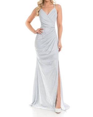 Lenovia Usa Metallic Strapped Wrap Style Prom Dress - White
