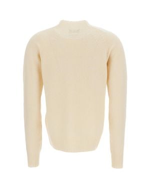 Drumohr Mock Neck Jersey-Knit Wool Pullover With Raglan Sleeves - White
