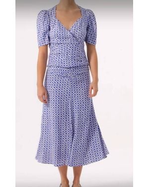 Exquise High-Waisted Midi-Length Printed Pleated Skirt - Purple