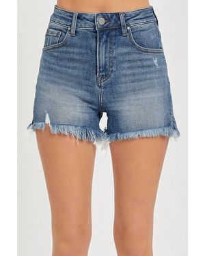 Risen Reba High Rise Side Slit Shorts - Blue