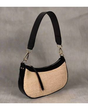Berge' Rugiada Straw And Leather Purse Bag - Gray