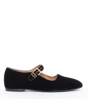 The Row Ava Mary Jane Velvet Flats - Black