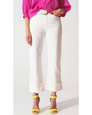 Q2 Straight Leg Cropped Hem Jeans - White
