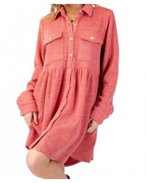 Easel Button Down Shirt Dress - Pink