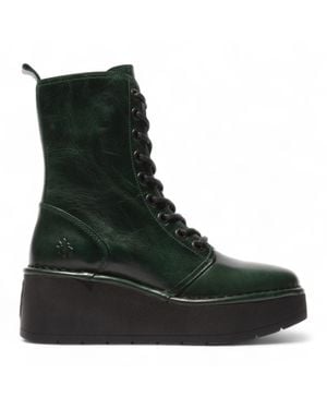Fly London Petrol Hait273 Leather Lace-Up Chunky Platform Ankle Boots - Black