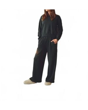 Stateside Softest Fleece Satin Trimmed Wide Leg Pant - Black