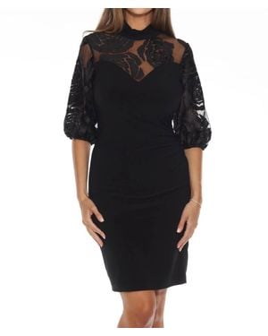 Joseph Ribkoff Rose Appliqué Sheer Yoke Bodycon Dress - Black