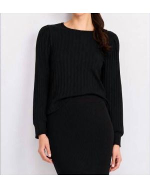 Michael Stars Jeanie London Rib Long Sleeve Crew Top - Black