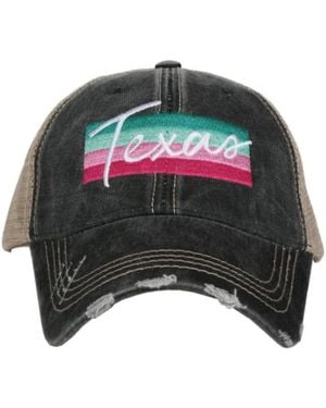Katydid Texas Script Embroidered Distressed Trucker Hat - Black