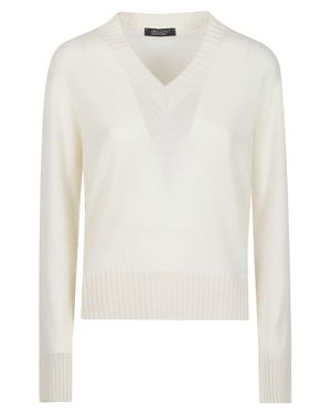 Aragona Classic Ribbed Cashmere V-Neck Sweater - White