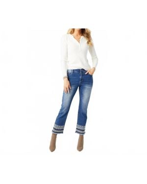 Coco + Carmen Omg Zoey Zip Bootcut Jeans With Embroidered Bottom - Blue