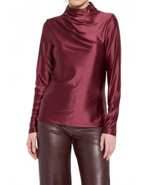 Lyssé Shalom Satin Jersey Funnel Neck Top - Red