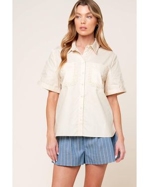 TRUEDAMES Layton Cream Woven Top - Blue