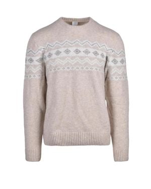 Eleventy Cashmere Silk Blend Crewneck Sweater With Geometric Pattern - Gray