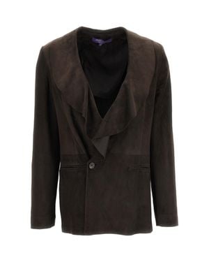 Ralph Lauren Shirt-Style Suede Leather Jacket With Lightweight Unlined Design - Black