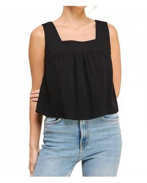 Allie Rose Kenzie Square Neckline Gathered Tank Top - Black