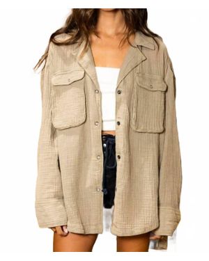 Bucketlist Textured Gauze Utility Button-Down Shirt - Natural