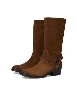 Steve Madden Ruskin Boots Chestnut Suede Moto-Inspired Ver004 - Brown