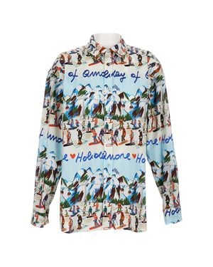 ALESSANDRO ENRIQUEZ Relaxed-Fit Cotton Shirt With Ski Print - White