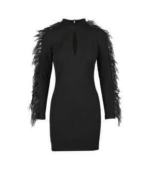 Spell Fitted Mini Dress With Feathered Fringes - Black