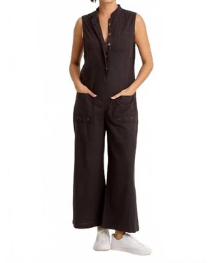 XCVI Tawnie Linen Button-Up Jumpsuit - Black