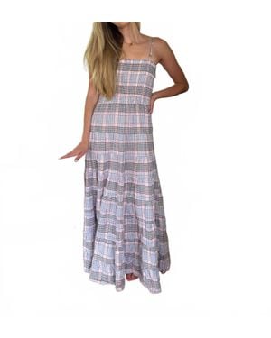 FRNCH Dalel Americana Gingham Print Shirred Maxi Dress - Purple