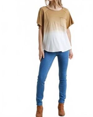 Umgee Dip Dye Raw Edged Top - Blue