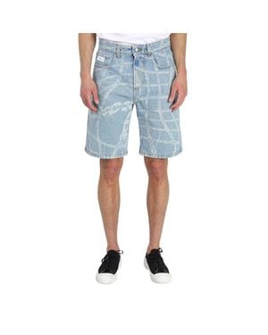 Gcds New Light Chain-Print Denim Shorts, Wiast - Blue