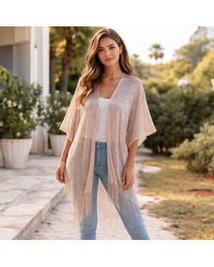TRUEDAMES Lightweight Metallic Fringe Flowing Kimono Cover Up - Multicolor