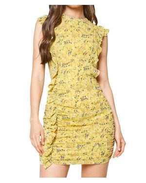 Sugarlips Nola Floral Print Ruched Dress - Yellow
