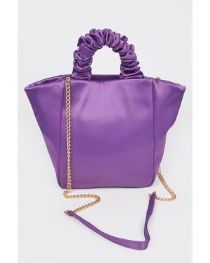 Fashnzfab Satin Tote Bag W/Chain - Purple