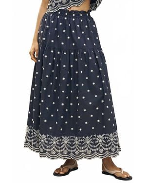 En Saison Nara Floral Embroidery Maxi Skirt - Blue