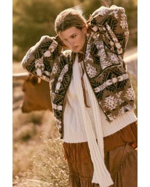 Promesa Bear Creek Geo-Print Fleece Zip-Front Jacket - Brown