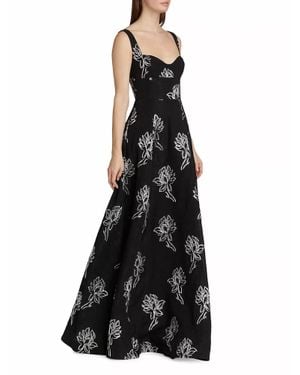 ML Monique Lhuillier Thalia Floral Jacquard A-Line Gown - Black