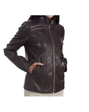 Nine West Classic Racer Leather Moto Jacket - Black