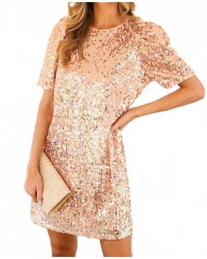 Vine & Love Sequin Short Sleeve Shift Dress - Natural