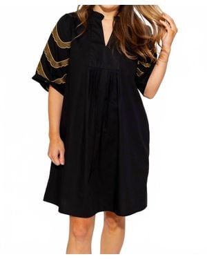 Jodifil Embroidered Short Sleeve Mini Dress - Black