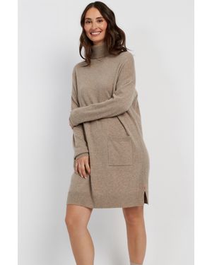 Chinti & Parker Warm-Oatmeal Wool-Cashmere Mini Rollneck Dress - Natural