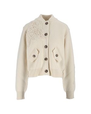 Ermanno Scervino Knitted Cropped Decorative Appliques Bomber Jacket - White