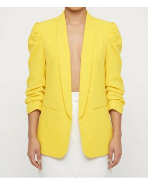 LINZY Ruched Puff Sleeve Open-Front Blazer - Yellow