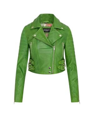 TruClothing Real Leather Short Cropped Length Brando Style Biker Jacket - Green