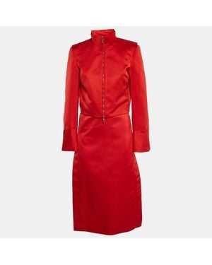 Ferragamo Synthetic Zip-Up Jacket And Skirt Set - Red