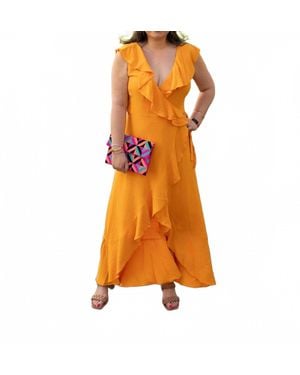 Apricot Ruffle Wrap Hi-Lo Dress - Orange
