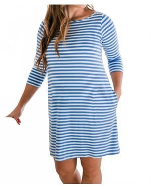 YALEA Rita Boatneck A-Line Bamboo Dress With Pockets - Blue